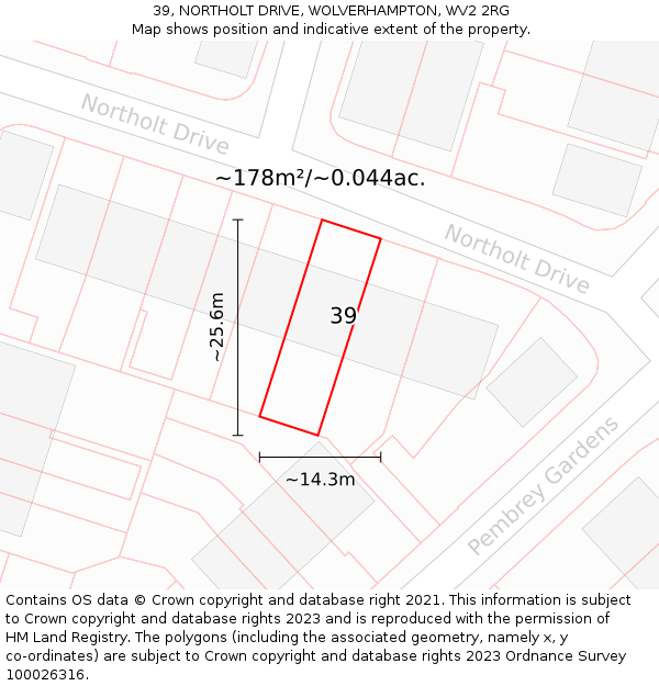 39, NORTHOLT DRIVE, WOLVERHAMPTON, WV2 2RG: Plot and title map