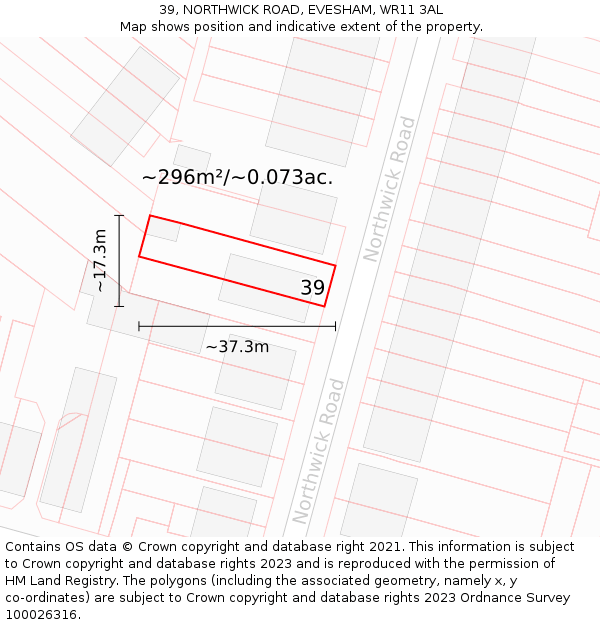 39, NORTHWICK ROAD, EVESHAM, WR11 3AL: Plot and title map