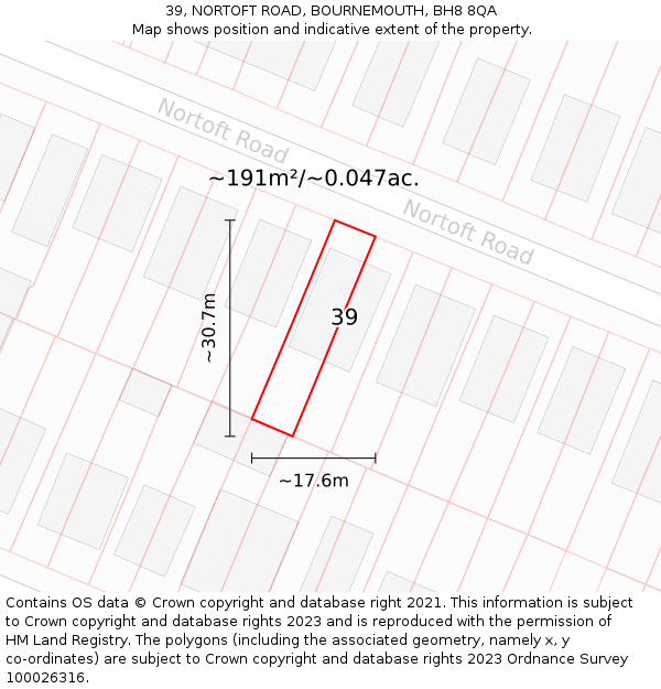 39, NORTOFT ROAD, BOURNEMOUTH, BH8 8QA: Plot and title map