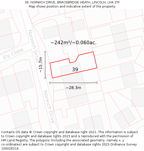 39, NORWICH DRIVE, BRACEBRIDGE HEATH, LINCOLN, LN4 2TF: Plot and title map