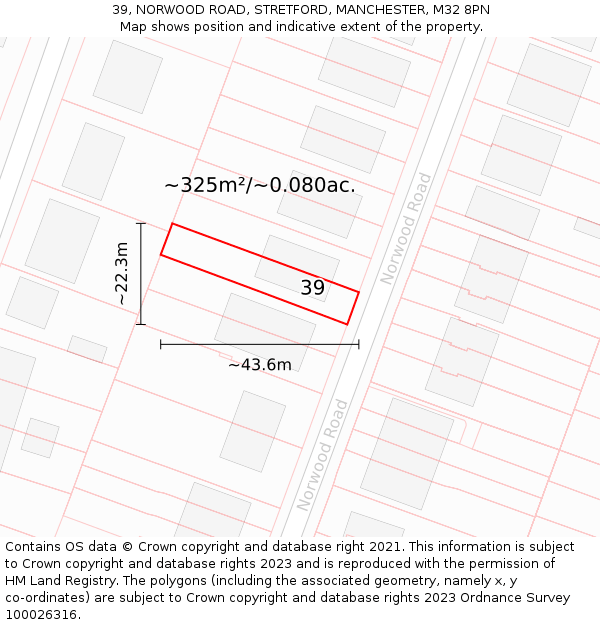 39, NORWOOD ROAD, STRETFORD, MANCHESTER, M32 8PN: Plot and title map