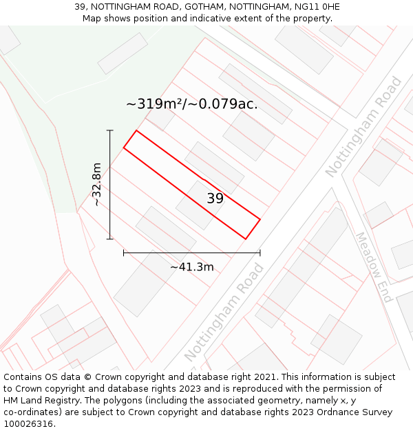 39, NOTTINGHAM ROAD, GOTHAM, NOTTINGHAM, NG11 0HE: Plot and title map