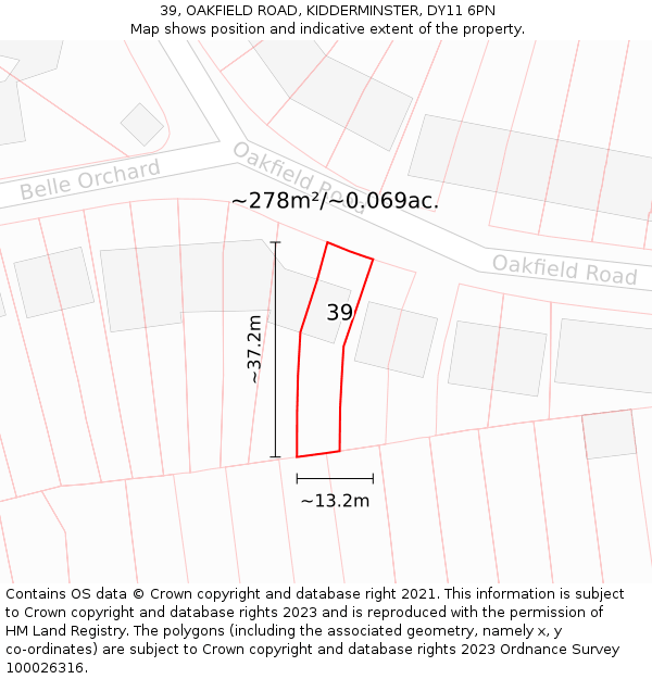 39, OAKFIELD ROAD, KIDDERMINSTER, DY11 6PN: Plot and title map