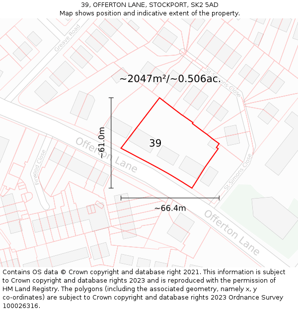 39, OFFERTON LANE, STOCKPORT, SK2 5AD: Plot and title map