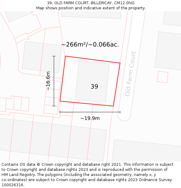 39, OLD FARM COURT, BILLERICAY, CM12 0NG: Plot and title map