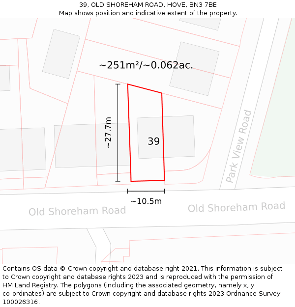 39, OLD SHOREHAM ROAD, HOVE, BN3 7BE: Plot and title map