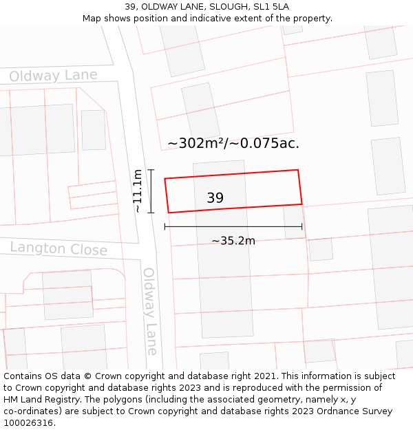 39, OLDWAY LANE, SLOUGH, SL1 5LA: Plot and title map