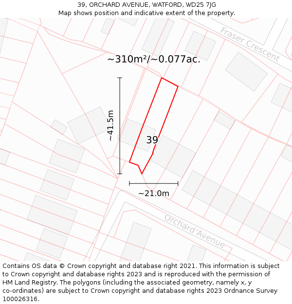 39, ORCHARD AVENUE, WATFORD, WD25 7JG: Plot and title map