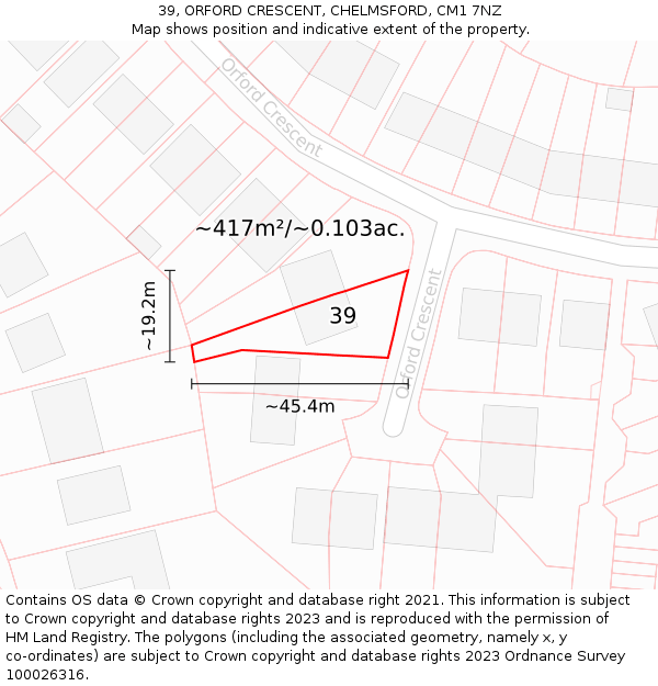 39, ORFORD CRESCENT, CHELMSFORD, CM1 7NZ: Plot and title map