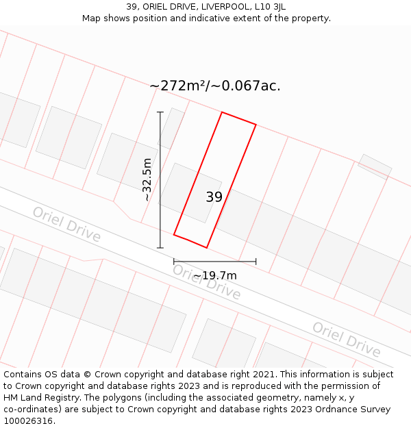 39, ORIEL DRIVE, LIVERPOOL, L10 3JL: Plot and title map