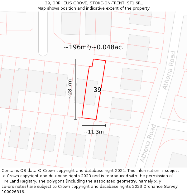 39, ORPHEUS GROVE, STOKE-ON-TRENT, ST1 6RL: Plot and title map