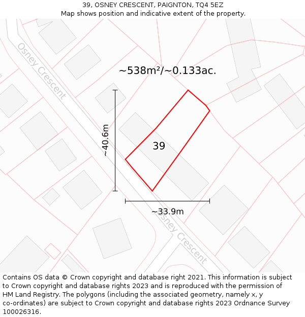 39, OSNEY CRESCENT, PAIGNTON, TQ4 5EZ: Plot and title map