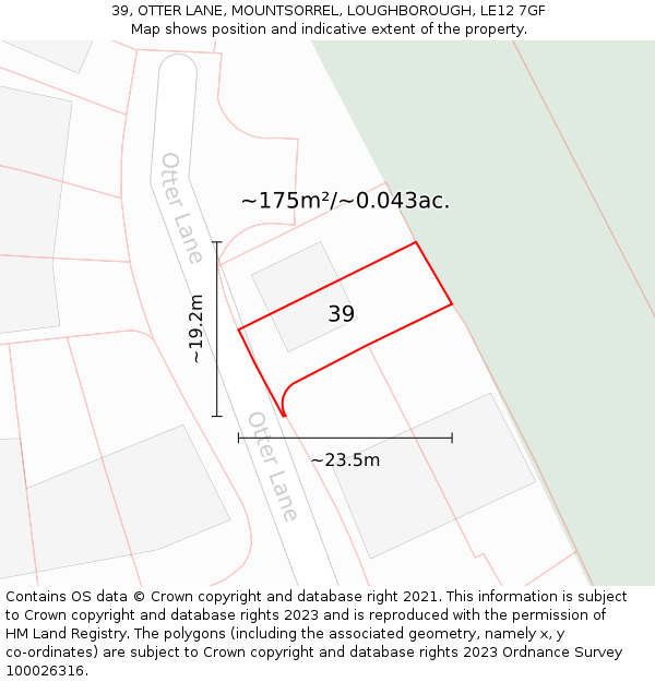 39, OTTER LANE, MOUNTSORREL, LOUGHBOROUGH, LE12 7GF: Plot and title map