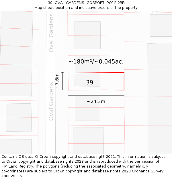 39, OVAL GARDENS, GOSPORT, PO12 2RB: Plot and title map
