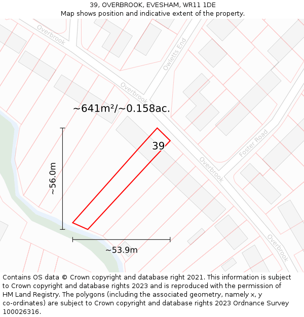 39, OVERBROOK, EVESHAM, WR11 1DE: Plot and title map