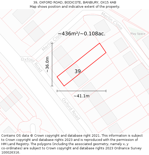 39, OXFORD ROAD, BODICOTE, BANBURY, OX15 4AB: Plot and title map