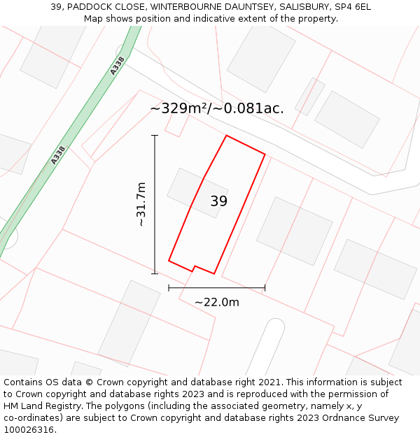39, PADDOCK CLOSE, WINTERBOURNE DAUNTSEY, SALISBURY, SP4 6EL: Plot and title map