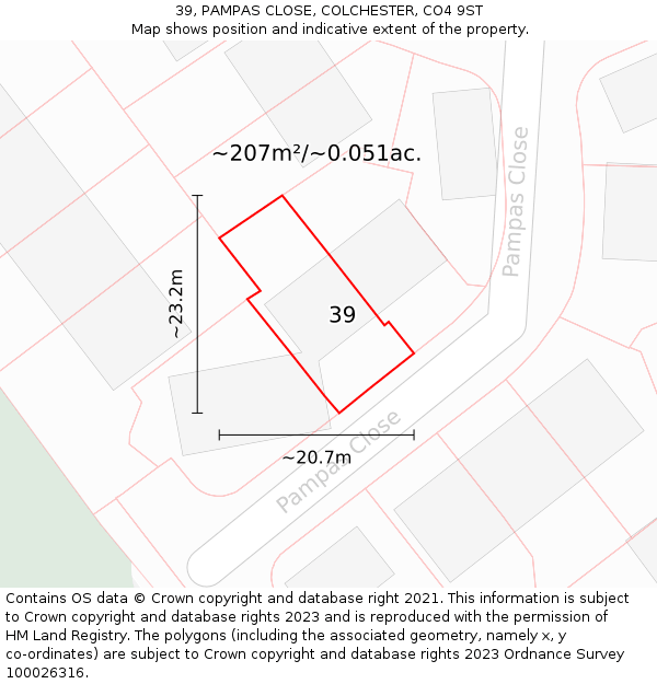 39, PAMPAS CLOSE, COLCHESTER, CO4 9ST: Plot and title map