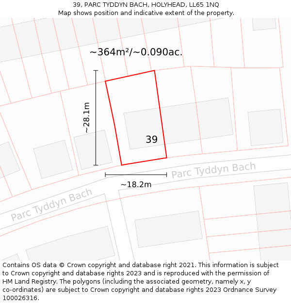 39, PARC TYDDYN BACH, HOLYHEAD, LL65 1NQ: Plot and title map