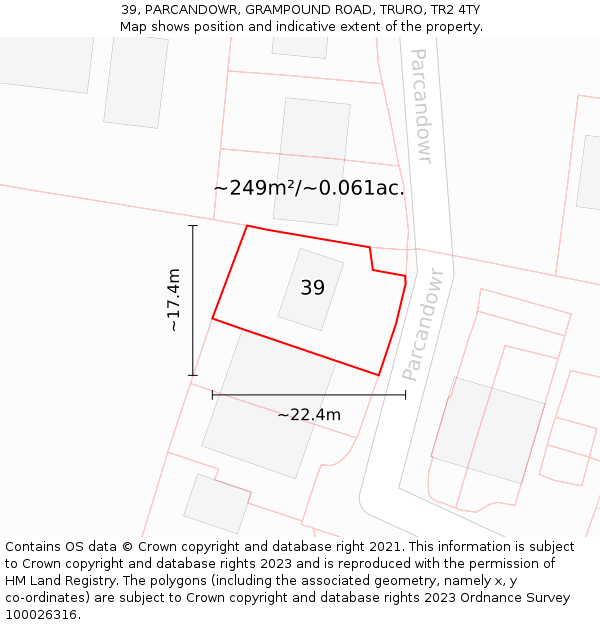 39, PARCANDOWR, GRAMPOUND ROAD, TRURO, TR2 4TY: Plot and title map