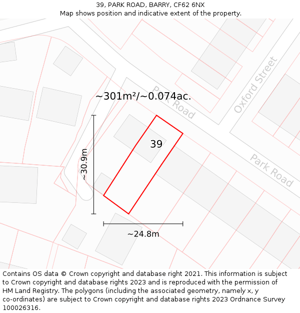 39, PARK ROAD, BARRY, CF62 6NX: Plot and title map