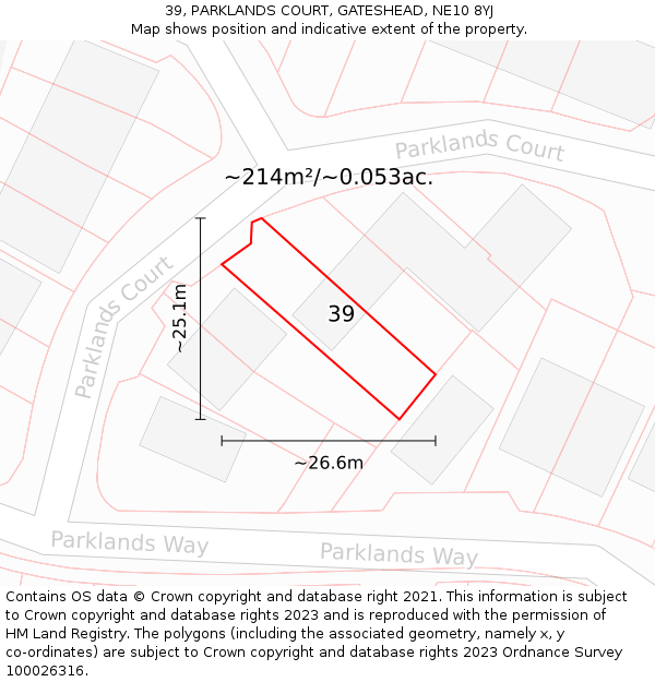 39, PARKLANDS COURT, GATESHEAD, NE10 8YJ: Plot and title map