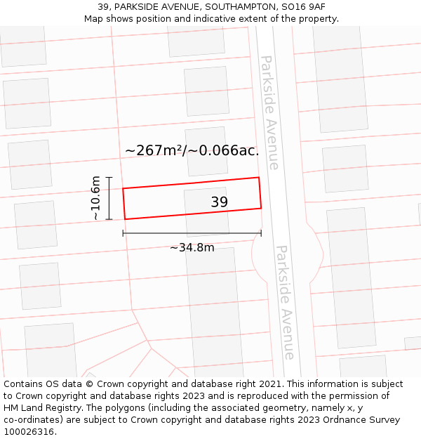 39, PARKSIDE AVENUE, SOUTHAMPTON, SO16 9AF: Plot and title map