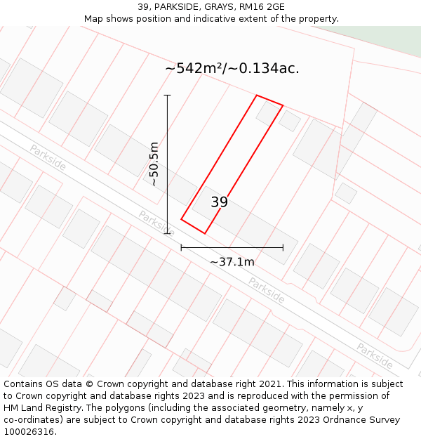 39, PARKSIDE, GRAYS, RM16 2GE: Plot and title map