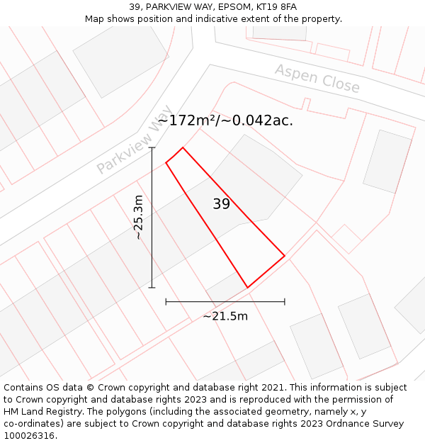39, PARKVIEW WAY, EPSOM, KT19 8FA: Plot and title map