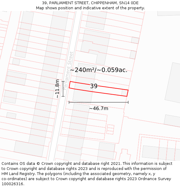 39, PARLIAMENT STREET, CHIPPENHAM, SN14 0DE: Plot and title map