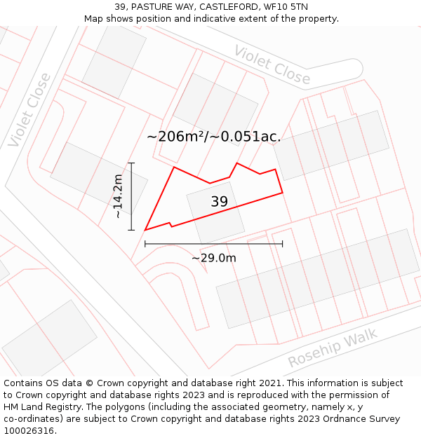 39, PASTURE WAY, CASTLEFORD, WF10 5TN: Plot and title map