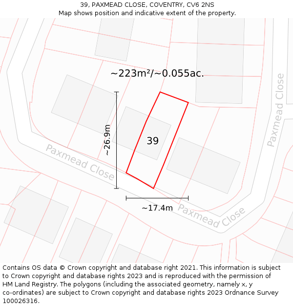 39, PAXMEAD CLOSE, COVENTRY, CV6 2NS: Plot and title map