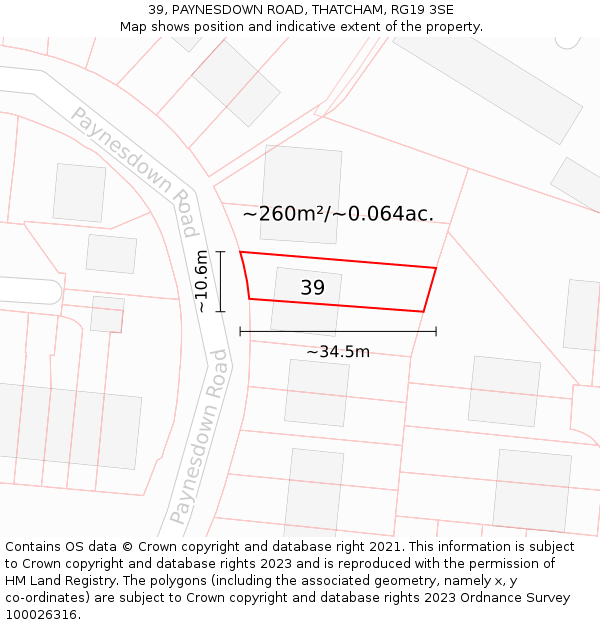 39, PAYNESDOWN ROAD, THATCHAM, RG19 3SE: Plot and title map