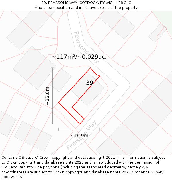 39, PEARSONS WAY, COPDOCK, IPSWICH, IP8 3LG: Plot and title map