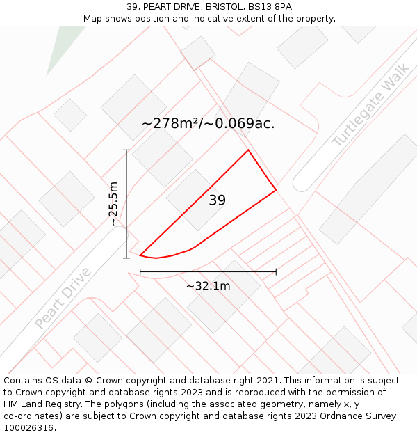 39, PEART DRIVE, BRISTOL, BS13 8PA: Plot and title map