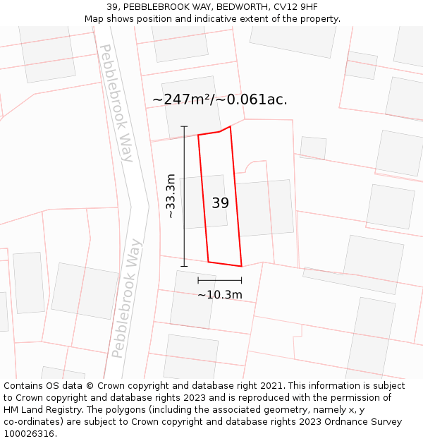 39, PEBBLEBROOK WAY, BEDWORTH, CV12 9HF: Plot and title map