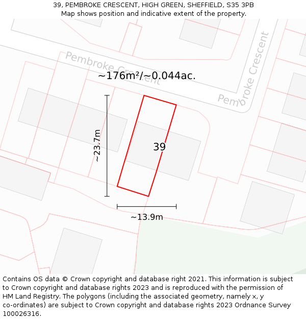 39, PEMBROKE CRESCENT, HIGH GREEN, SHEFFIELD, S35 3PB: Plot and title map