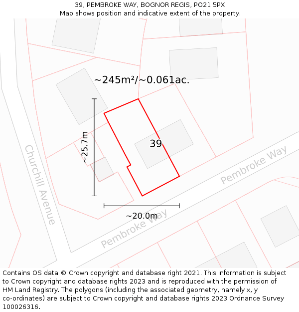 39, PEMBROKE WAY, BOGNOR REGIS, PO21 5PX: Plot and title map