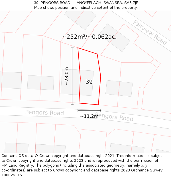 39, PENGORS ROAD, LLANGYFELACH, SWANSEA, SA5 7JF: Plot and title map