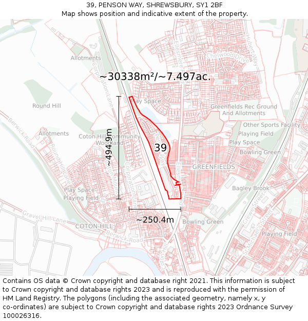 39, PENSON WAY, SHREWSBURY, SY1 2BF: Plot and title map