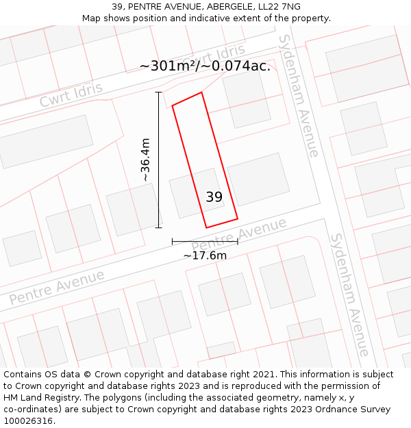 39, PENTRE AVENUE, ABERGELE, LL22 7NG: Plot and title map