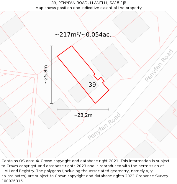 39, PENYFAN ROAD, LLANELLI, SA15 1JR: Plot and title map