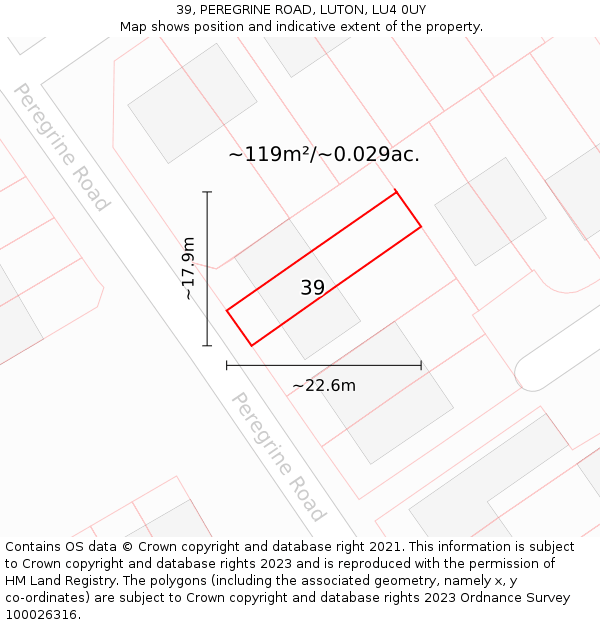 39, PEREGRINE ROAD, LUTON, LU4 0UY: Plot and title map