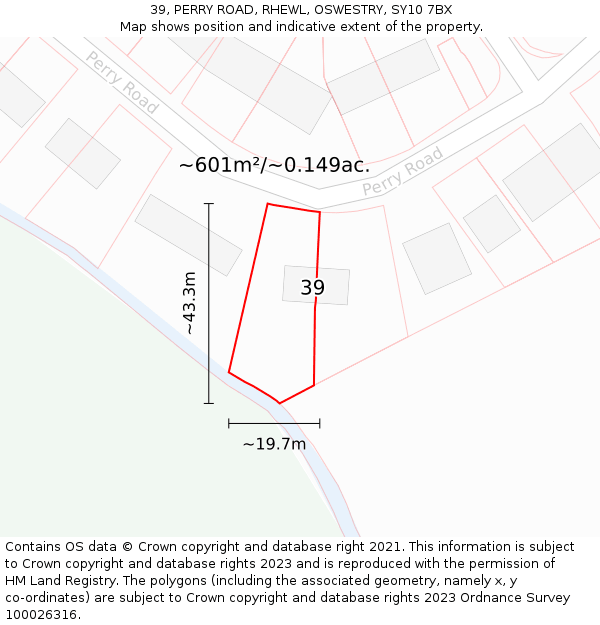 39, PERRY ROAD, RHEWL, OSWESTRY, SY10 7BX: Plot and title map