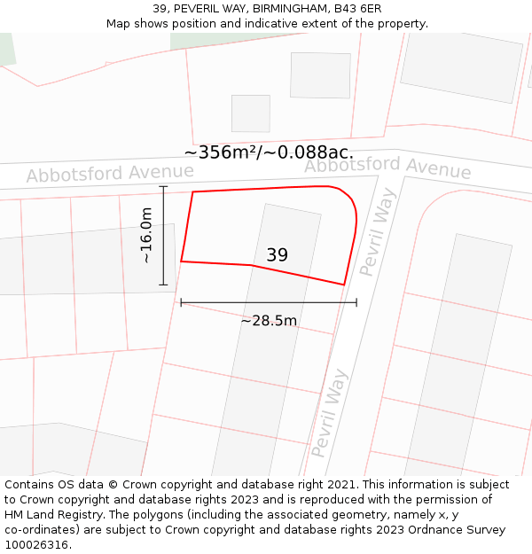 39, PEVERIL WAY, BIRMINGHAM, B43 6ER: Plot and title map