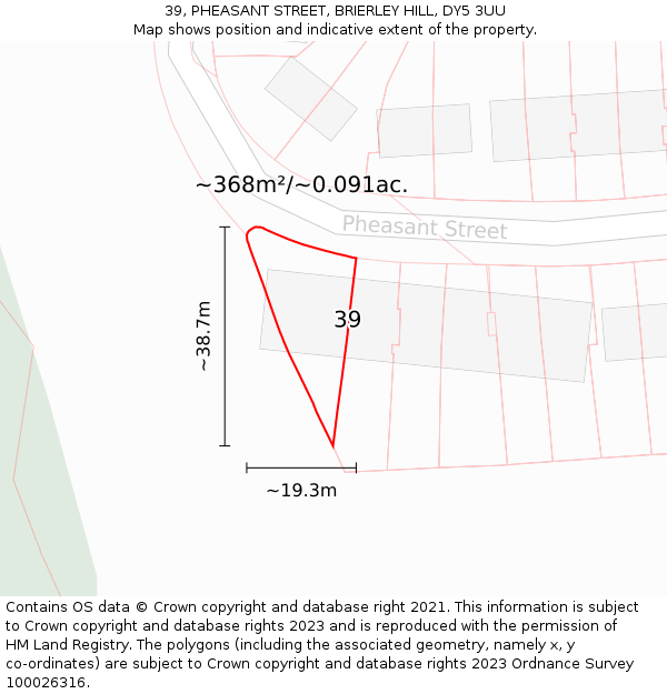 39, PHEASANT STREET, BRIERLEY HILL, DY5 3UU: Plot and title map