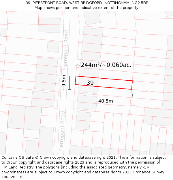 39, PIERREPONT ROAD, WEST BRIDGFORD, NOTTINGHAM, NG2 5BP: Plot and title map