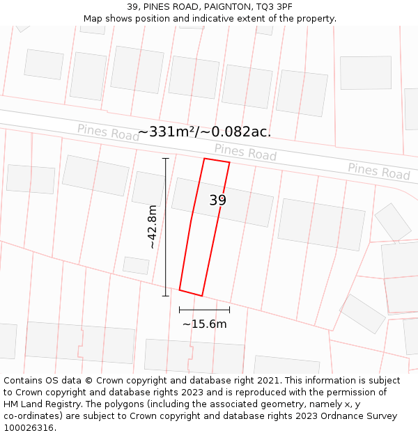 39, PINES ROAD, PAIGNTON, TQ3 3PF: Plot and title map