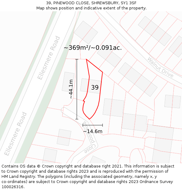 39, PINEWOOD CLOSE, SHREWSBURY, SY1 3SF: Plot and title map