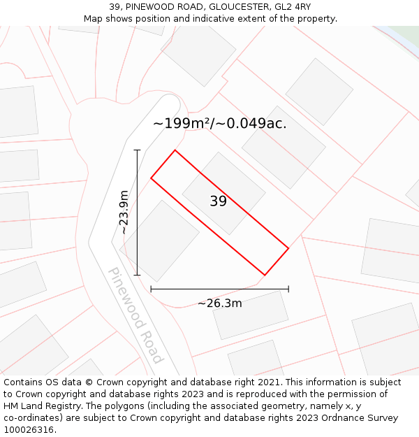 39, PINEWOOD ROAD, GLOUCESTER, GL2 4RY: Plot and title map